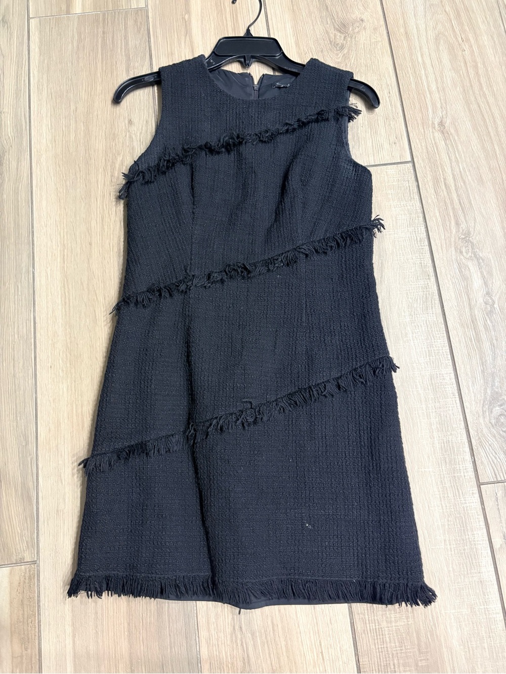 Ann Taylor Black Sleeveless Fringe Shift Dress